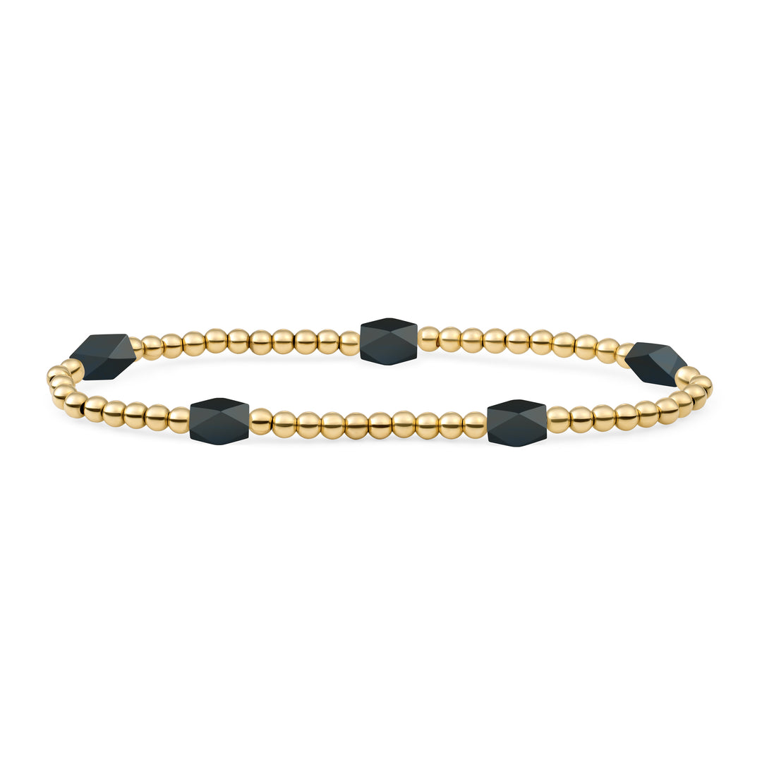 armband met zwarte kralen voor dames van Sparkling Jewels #kleur_goud