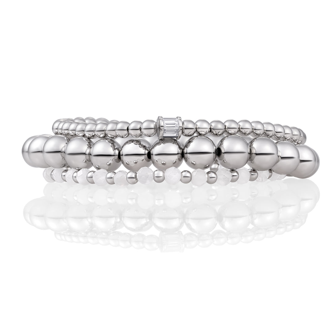 Moonstone Baguette Cylinder Bracelets Stack | Silver