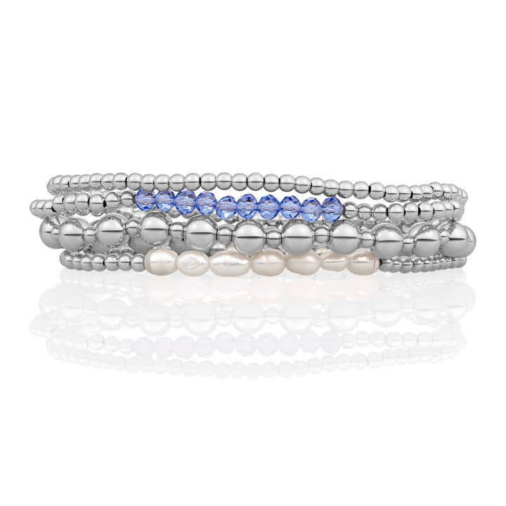 Aquamarine Quartz & Pearl Universe Armbanden Stack | Zilver