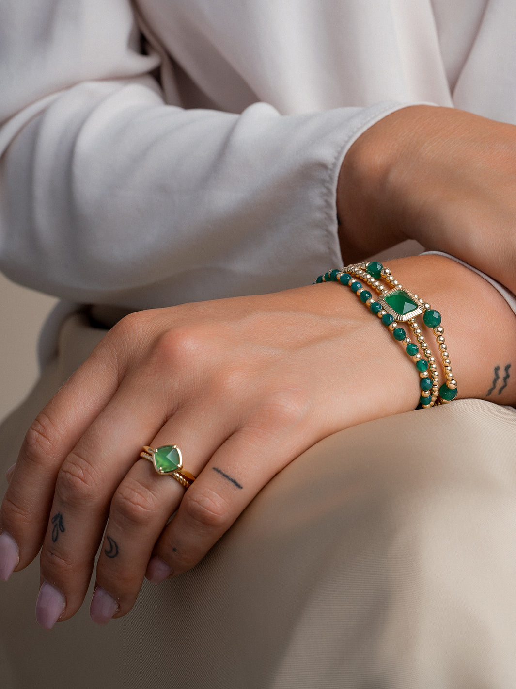 Baguette Armband met Edel steen van Groene Onyx  #kleur_goud