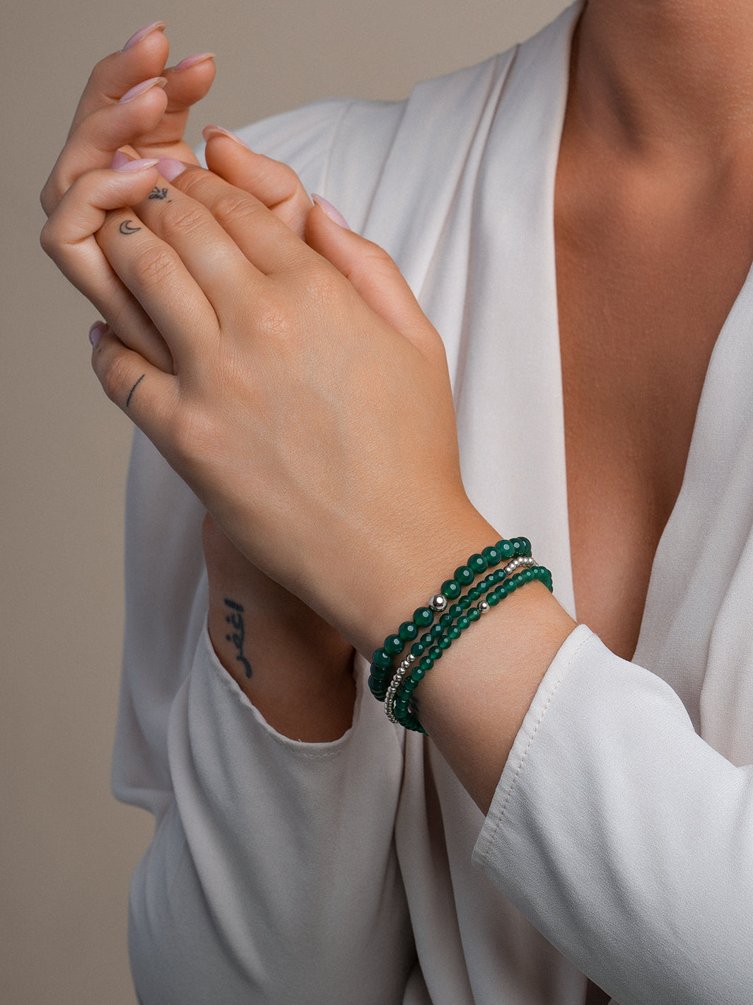 Groene Onyx Edelsteen Armband  #kleur_zilver