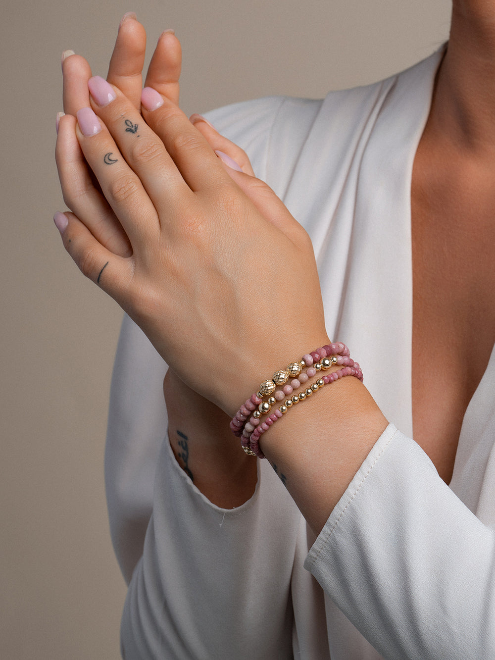 Gemstone Fuse Armband Pink Rhodonite  #kleur_goud
