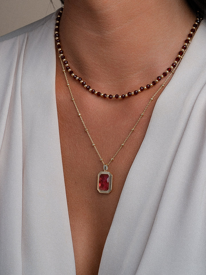 Baguette Pendant voor Dames van Ruby Quartz Edel steen #kleur_goud
