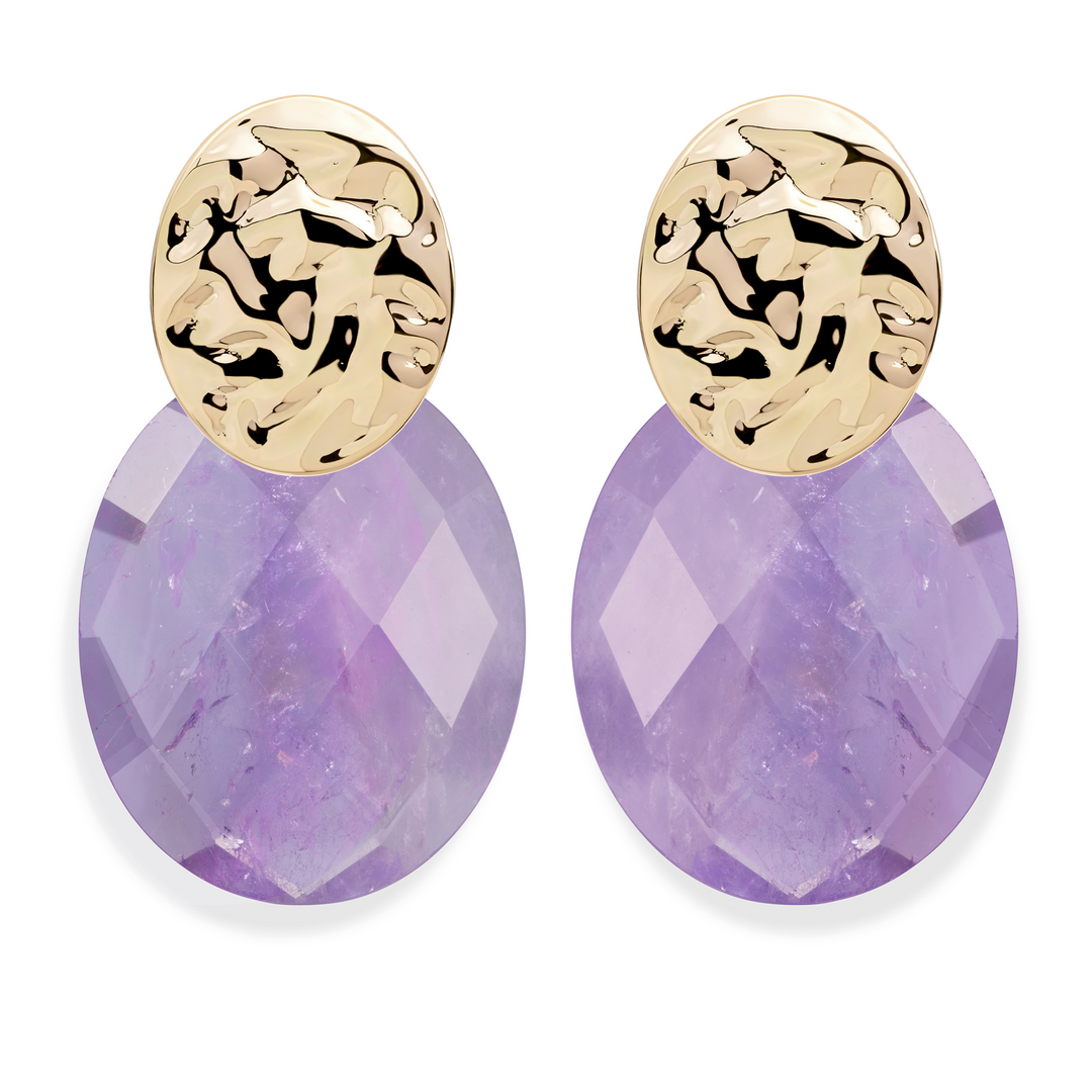 Amethyst Large Oval Round Clip Earrings Set