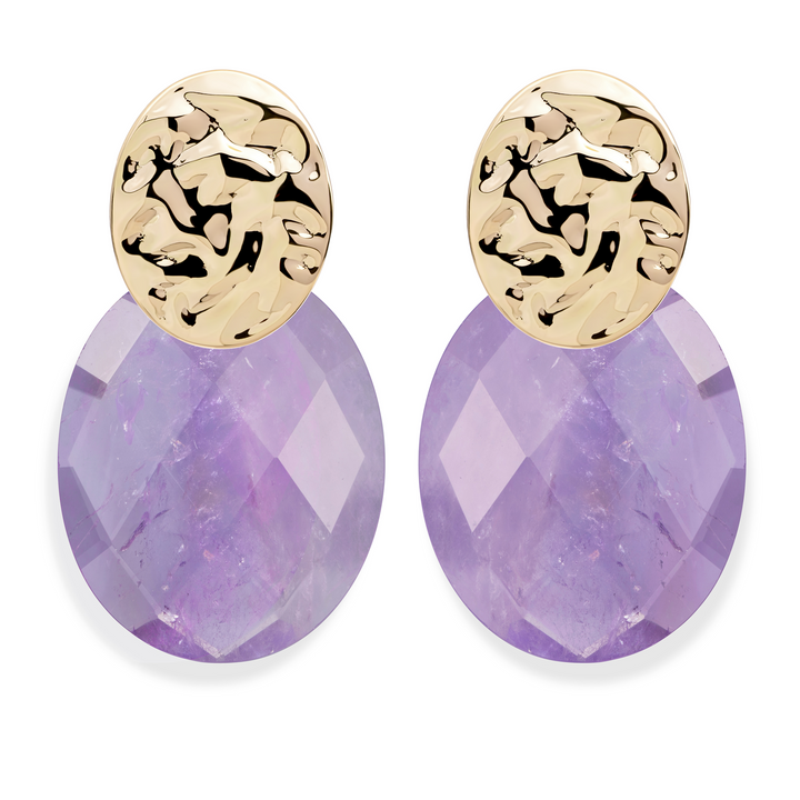 Amethyst Large Oval Round Clip Earrings Set