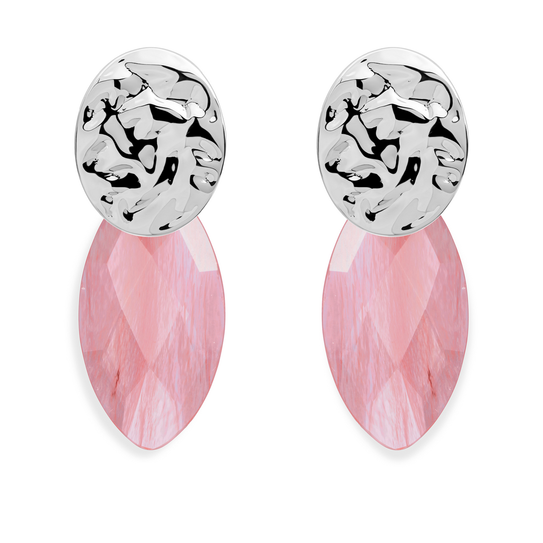 Cherry Quartz Leaf Fuse earrings set | Silver