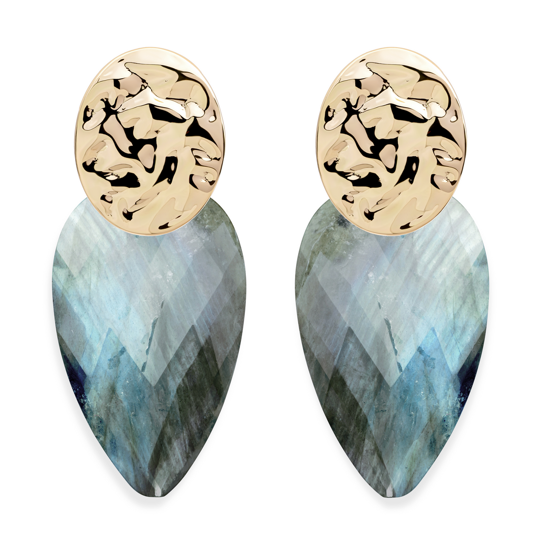 Labradorite Blossom Round Clip earrings set