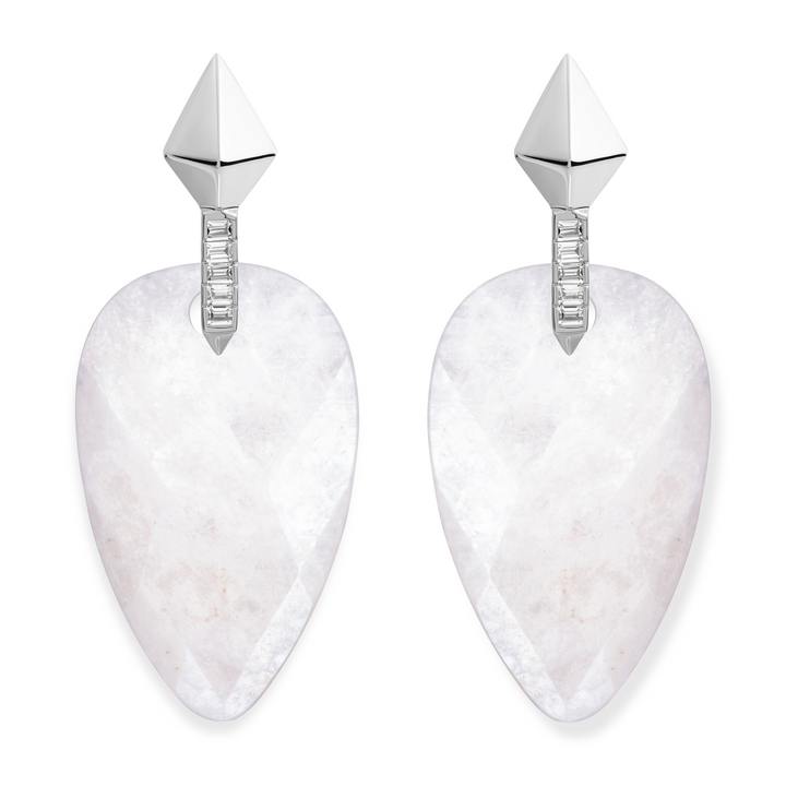 Moonstone Blossom Pyramid Edge Earrings Set, Silver