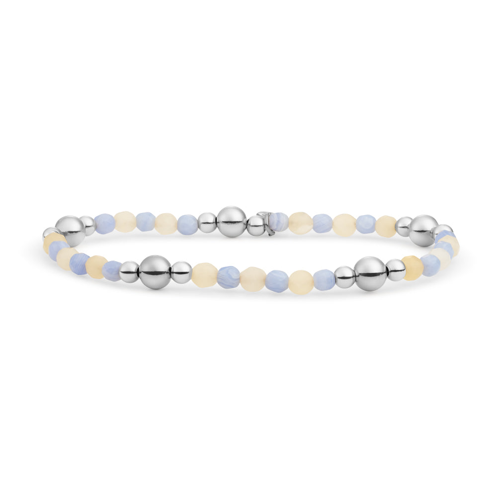 Kralen armband met verschillende edelstenen beige agaat en blue lace agaat Sparkling #kleur_zilver
