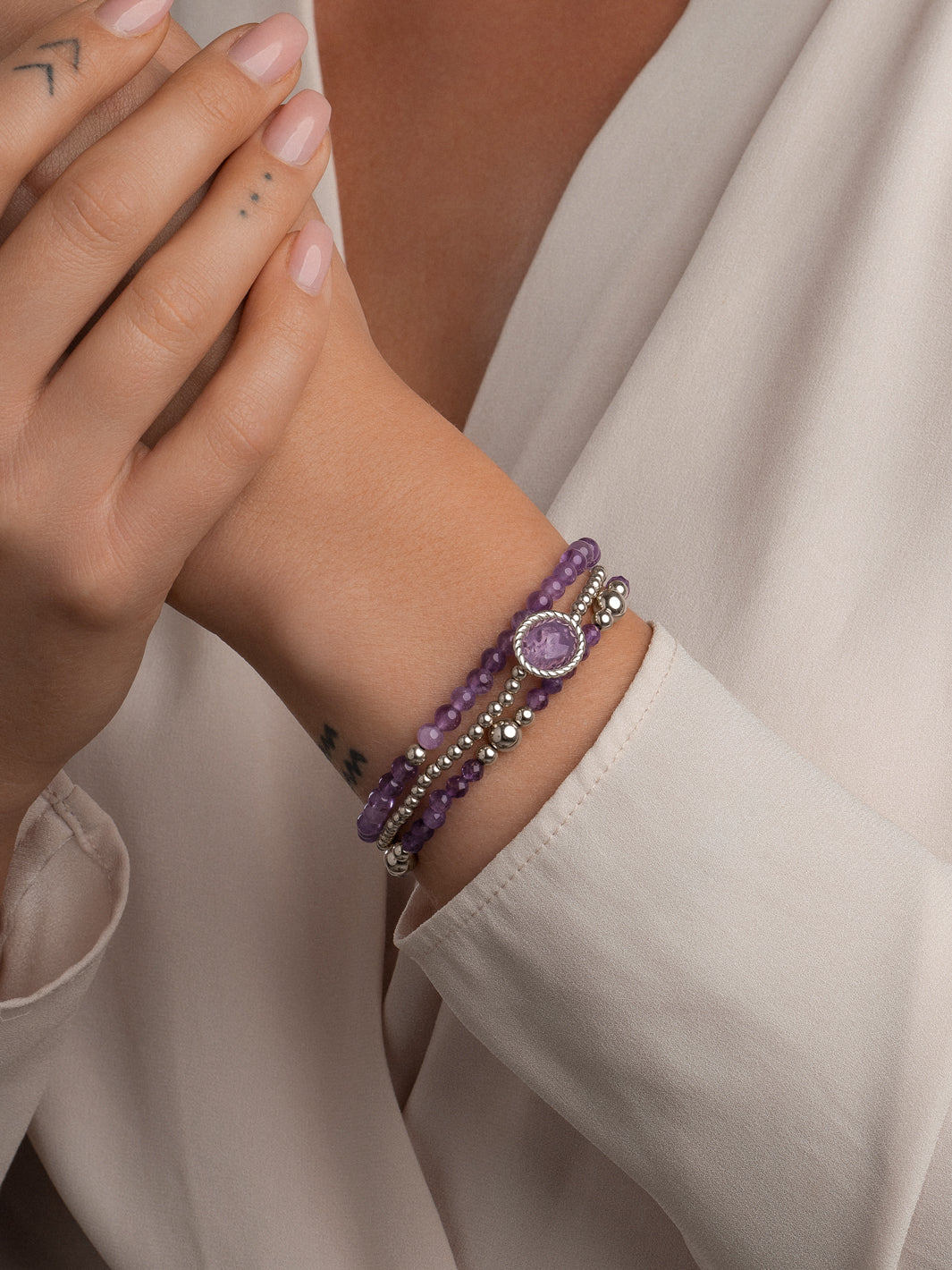 925 zilveren armband met paarse edelsteen #kleur_zilver