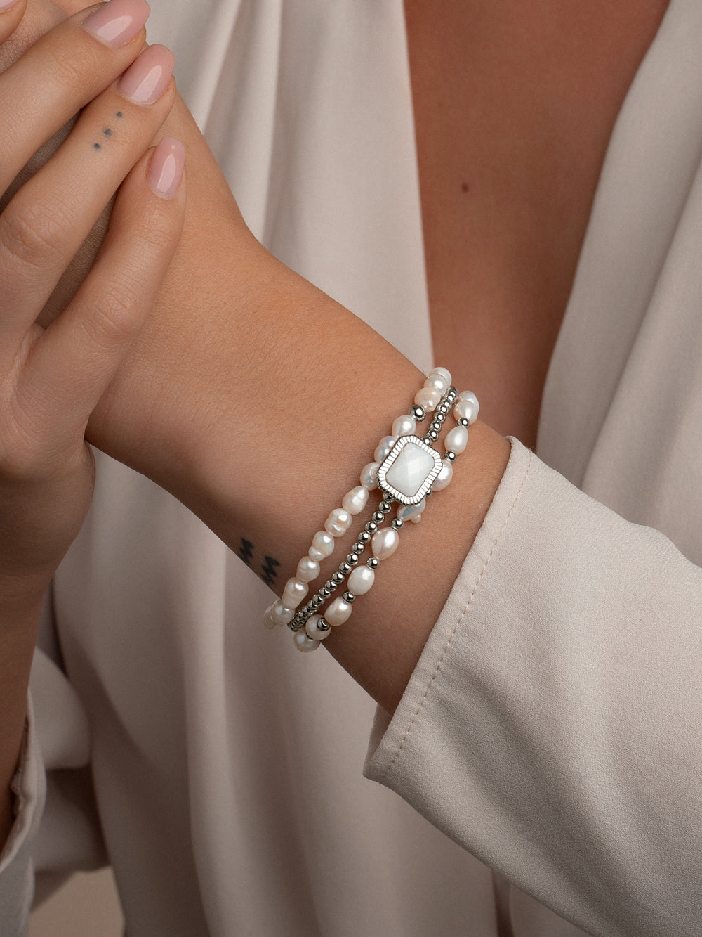 Armbanden set voor vrouwen van Sparkling jewels met parel edel stenen en zilveren kralen