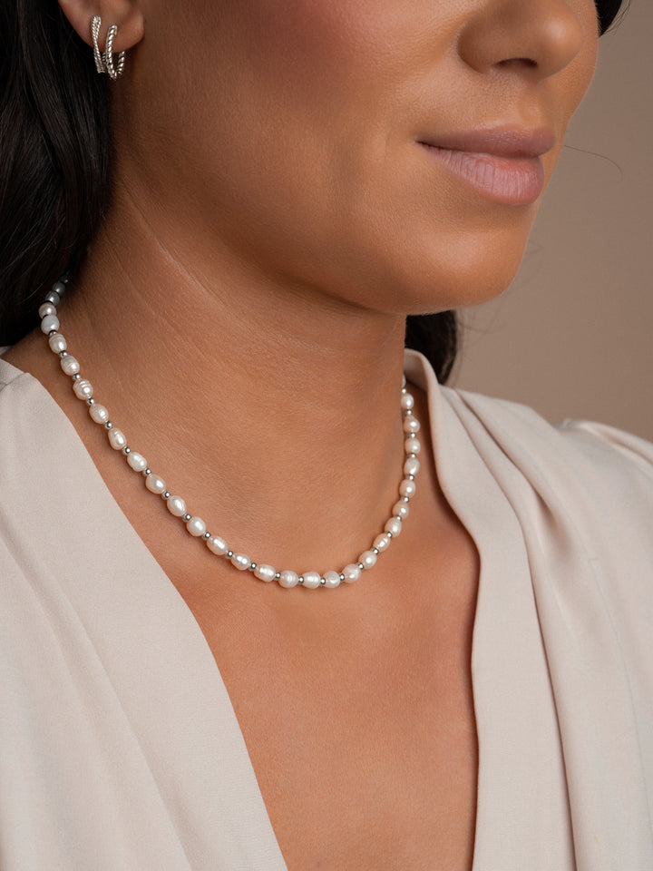 Link Ketting Pearl Mix Zilver