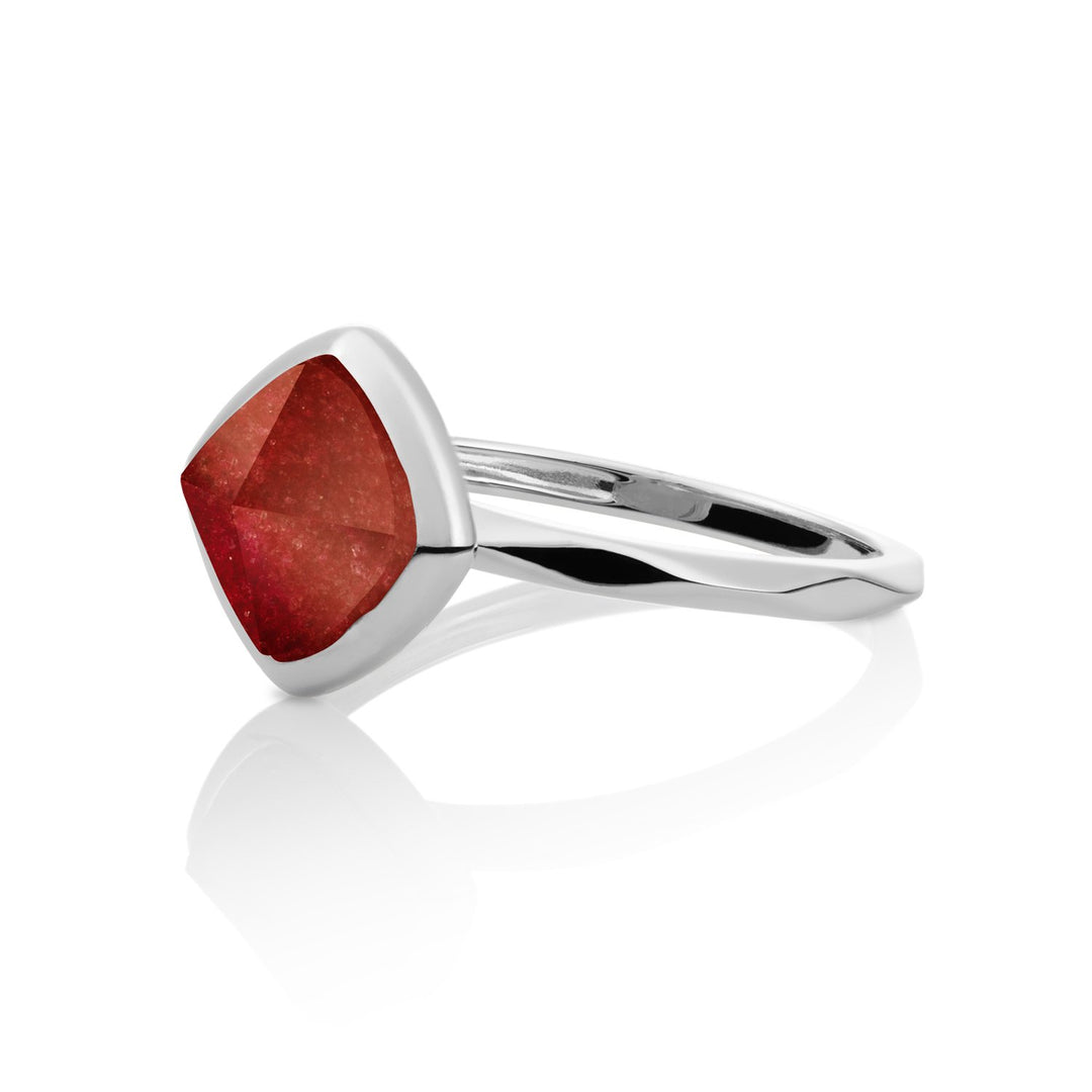 Edge Ring Coral Red Jade - Silver