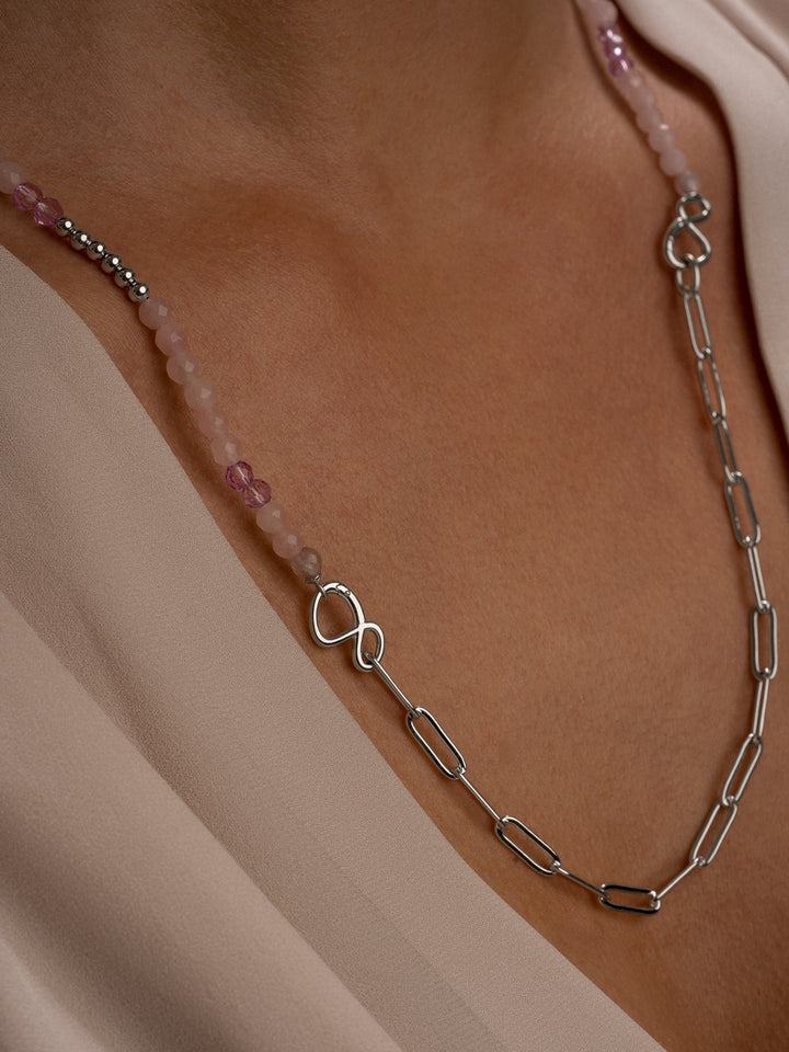 Link necklace Rose Quartz & Violet Quartz Silver