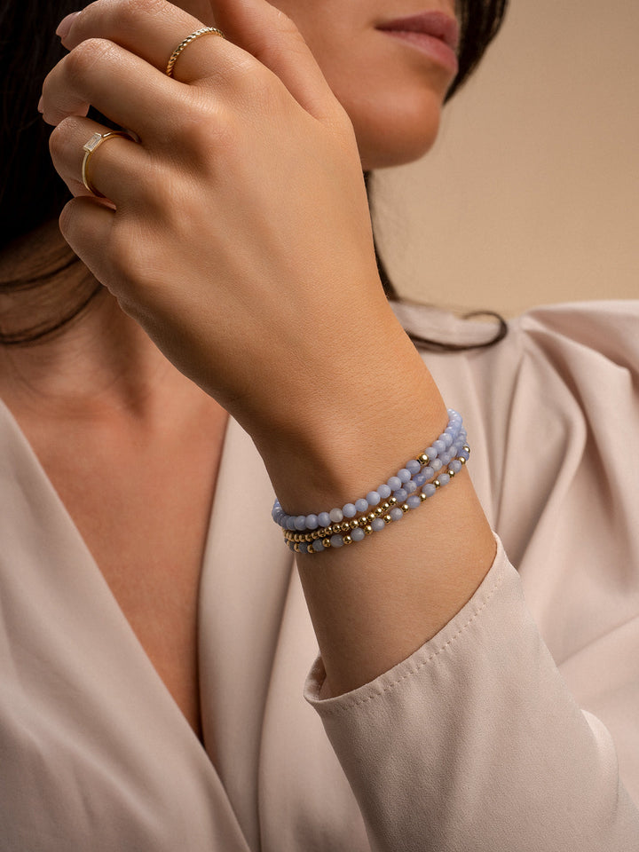 Gouden armbanden met echte edelstenen blue lace agate kralen Sparkling sieraad #kleur_goud