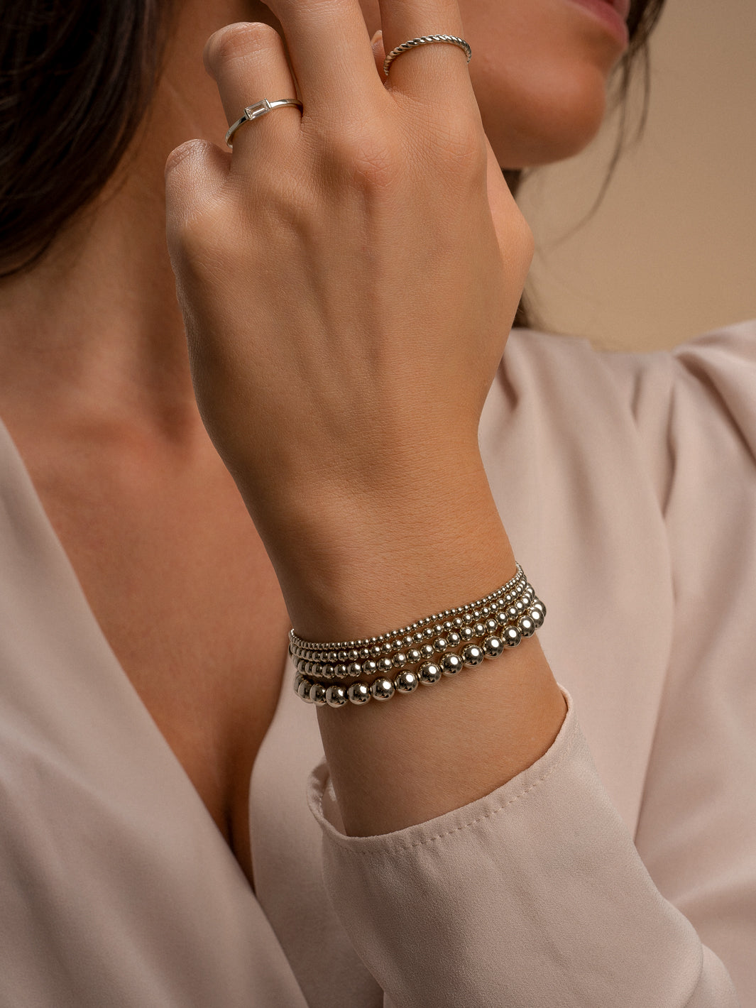 Saturn 3mm Bead bracelet | Silver
